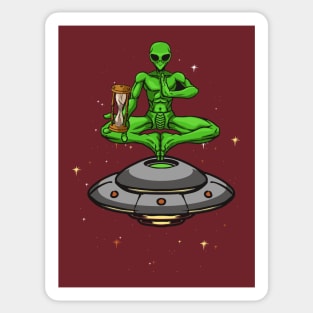 alien yoga holding old clock Sticker